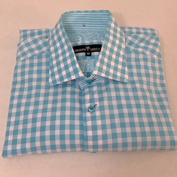 BERTIGO Plaid Shirt, Button Down, Long Sleeve, Purple Stitch details Sz. 5/NWOT - Picture 1 of 17
